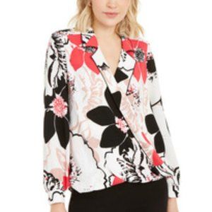 Alfani Petite Printed Piped Surplice Top